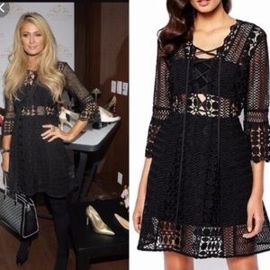 Self-Portrait Black Guipure Lace Up Dress